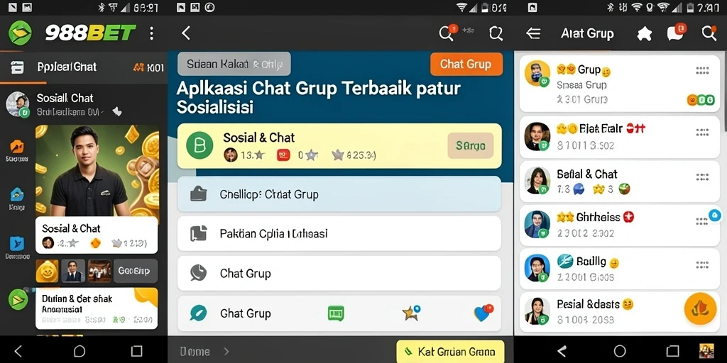 Antarmuka 988BET menampilkan grup chat yang interaktif dan menarik.