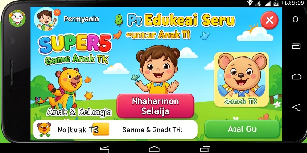 Tampilan antarmuka cerah dan menarik untuk anak-anak.
