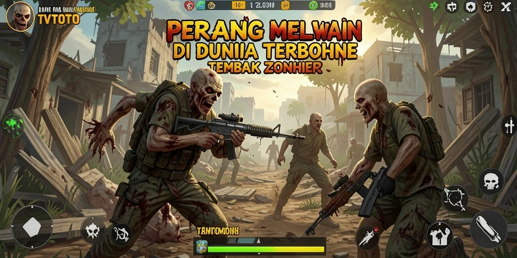 Antarmuka permainan TVTOTO dengan aksi tembak zombie yang seru.