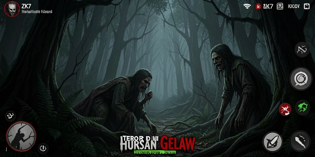 Antarmuka ZK7 menampilkan suasana horor hutan yang mendebarkan.