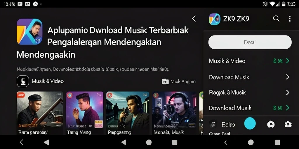 Tampilan antarmuka ZK9 yang sederhana dan fungsional untuk Download Musik.